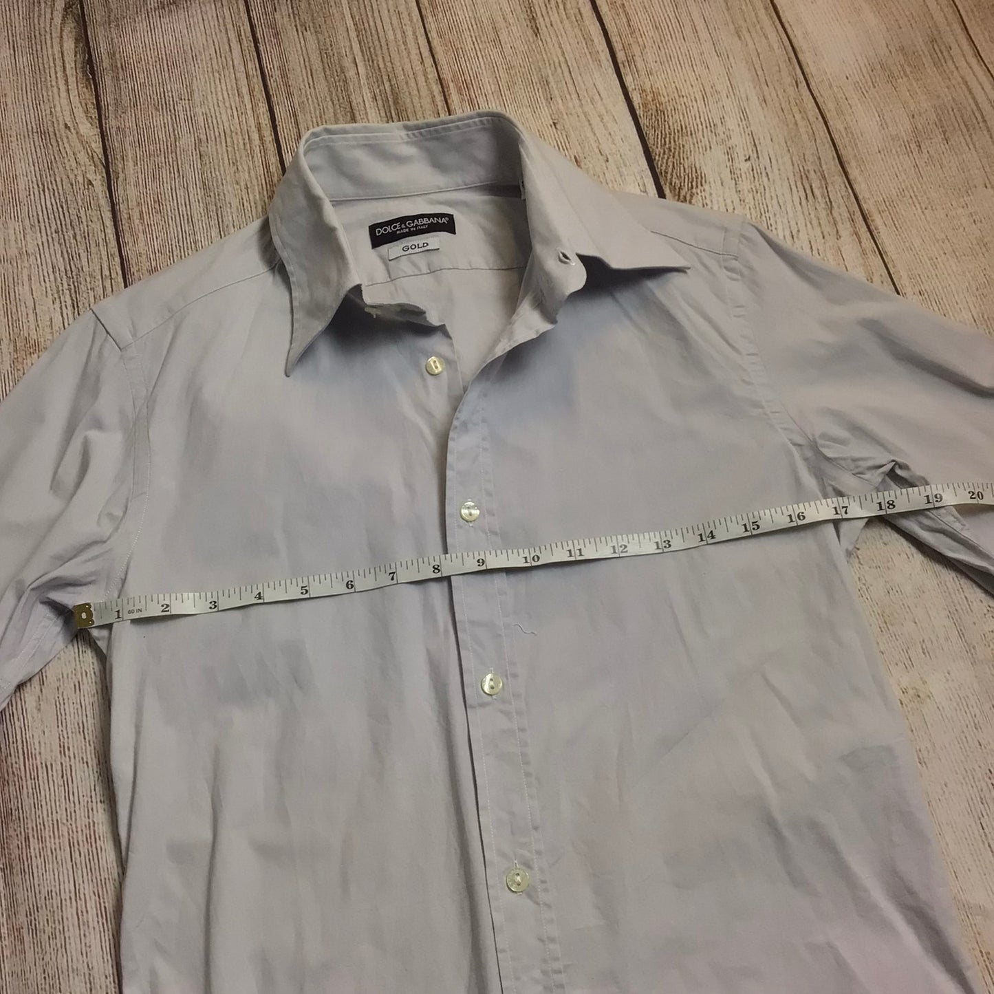 D&G Dolce & Gabbana Gold Light Grey/Lilac Cotton Blend Long Sleeve Shirt Size 15.5/39