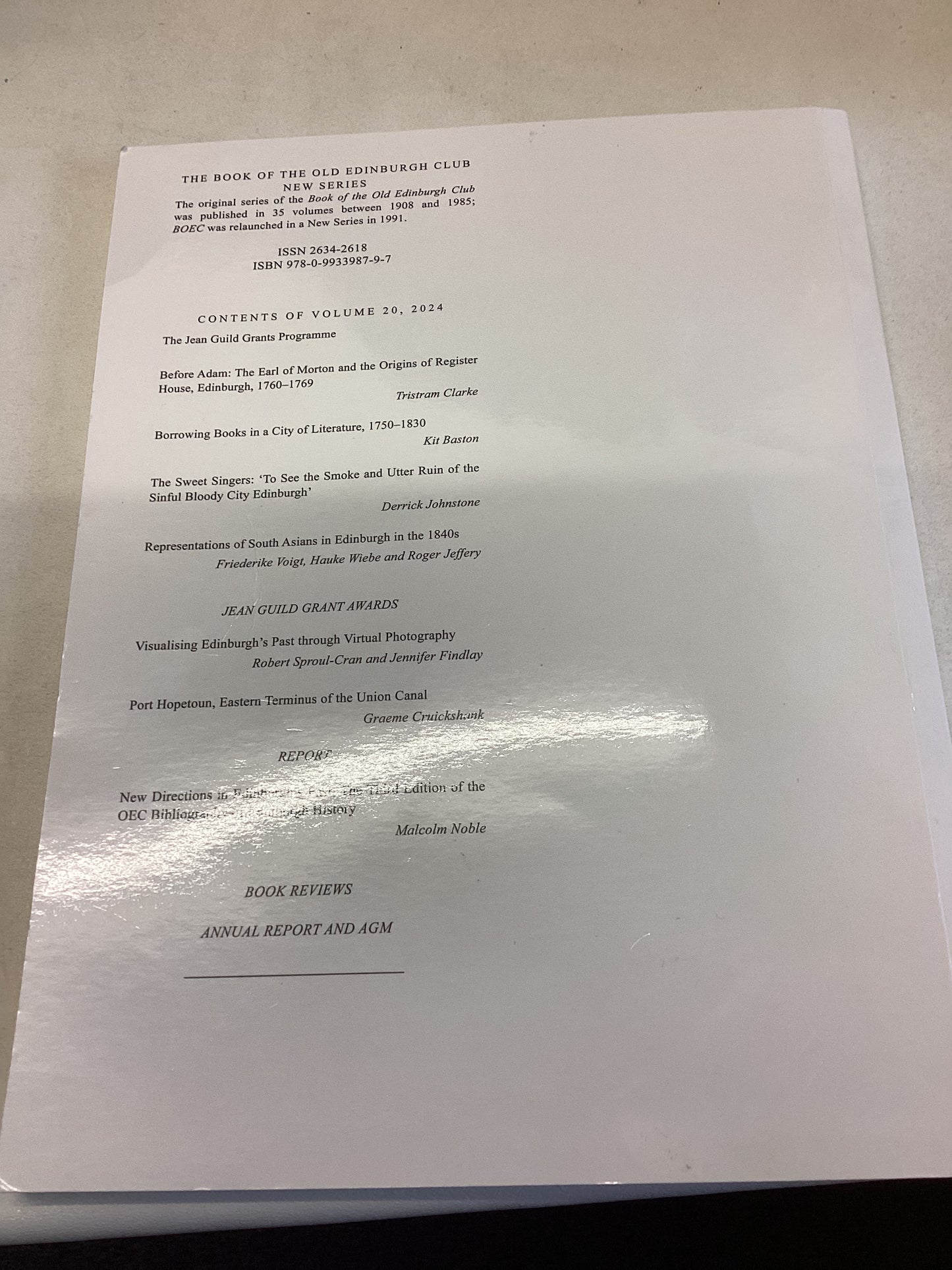 The Book Of The Old Edinburgh Club The Journal For Edinburgh History New Series Volume 20 2024