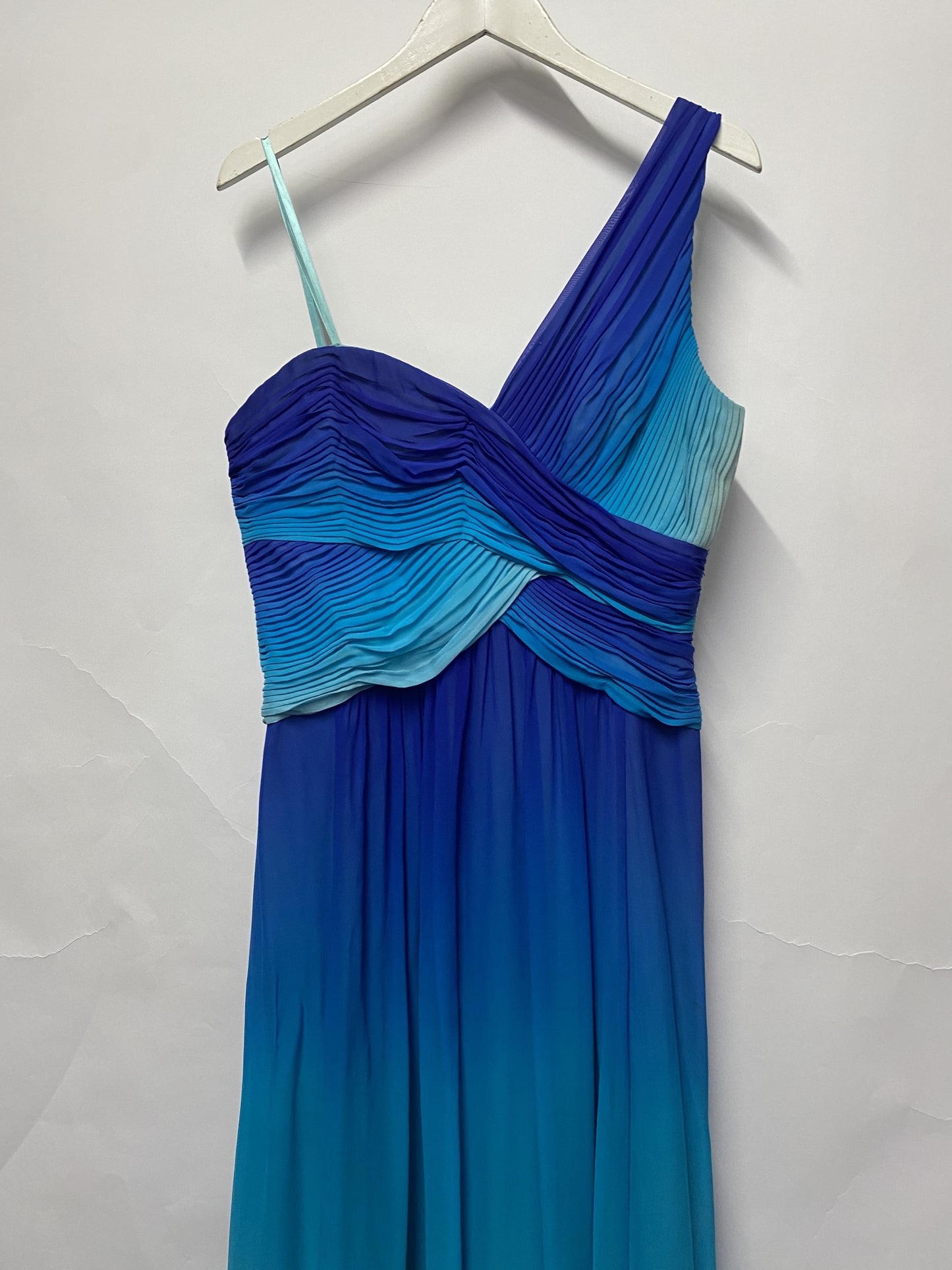 BCBGMAXAZRIA Blue Silk One Shoulder Occasion Dress 12