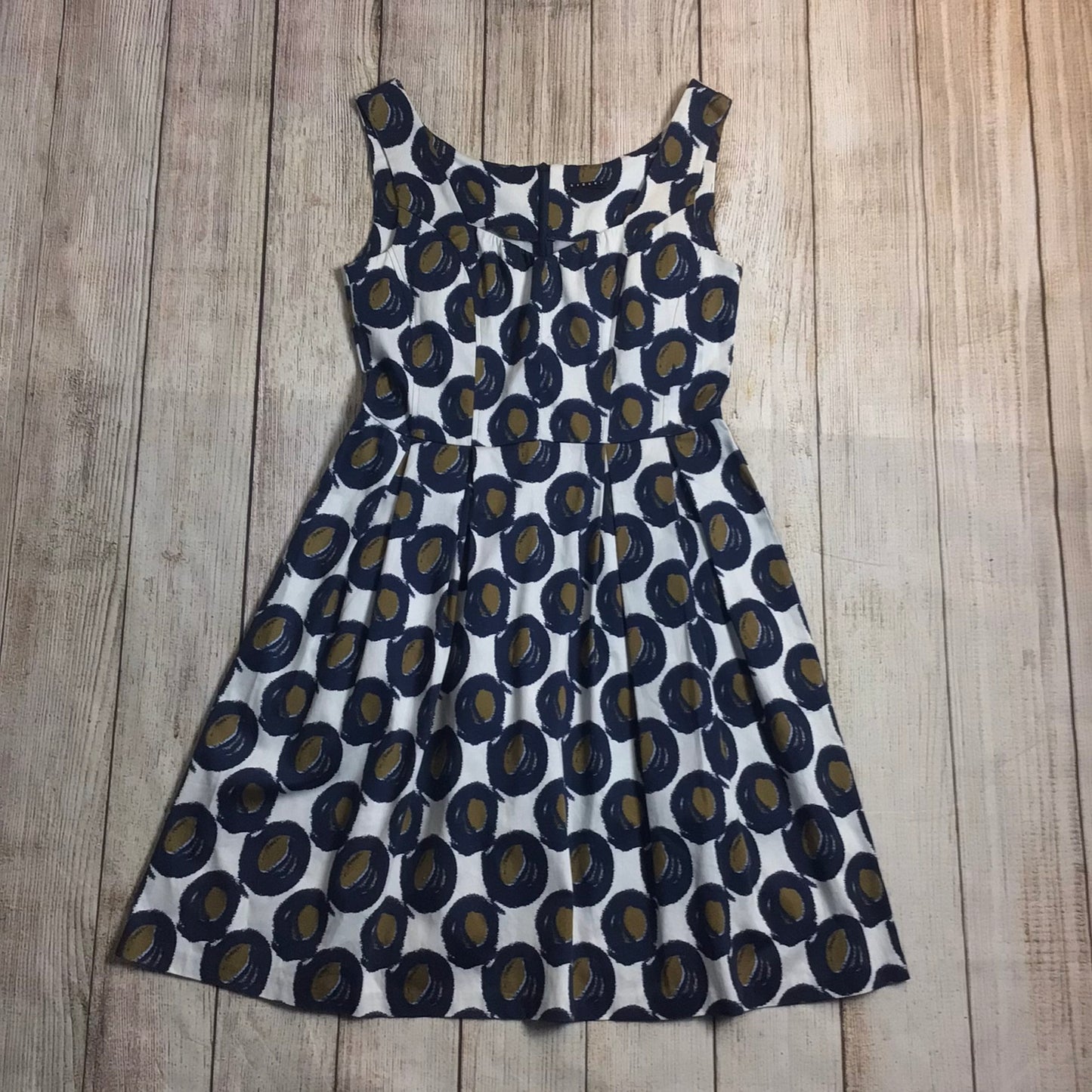 Sisley Cream w/Green & Blue Spots Dress Cotton Blend Size M