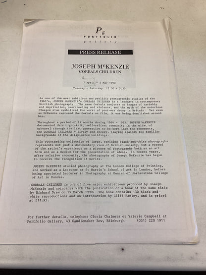 Gorbals Children Joseph McKenzie A Study In Photographs Contains Press Release