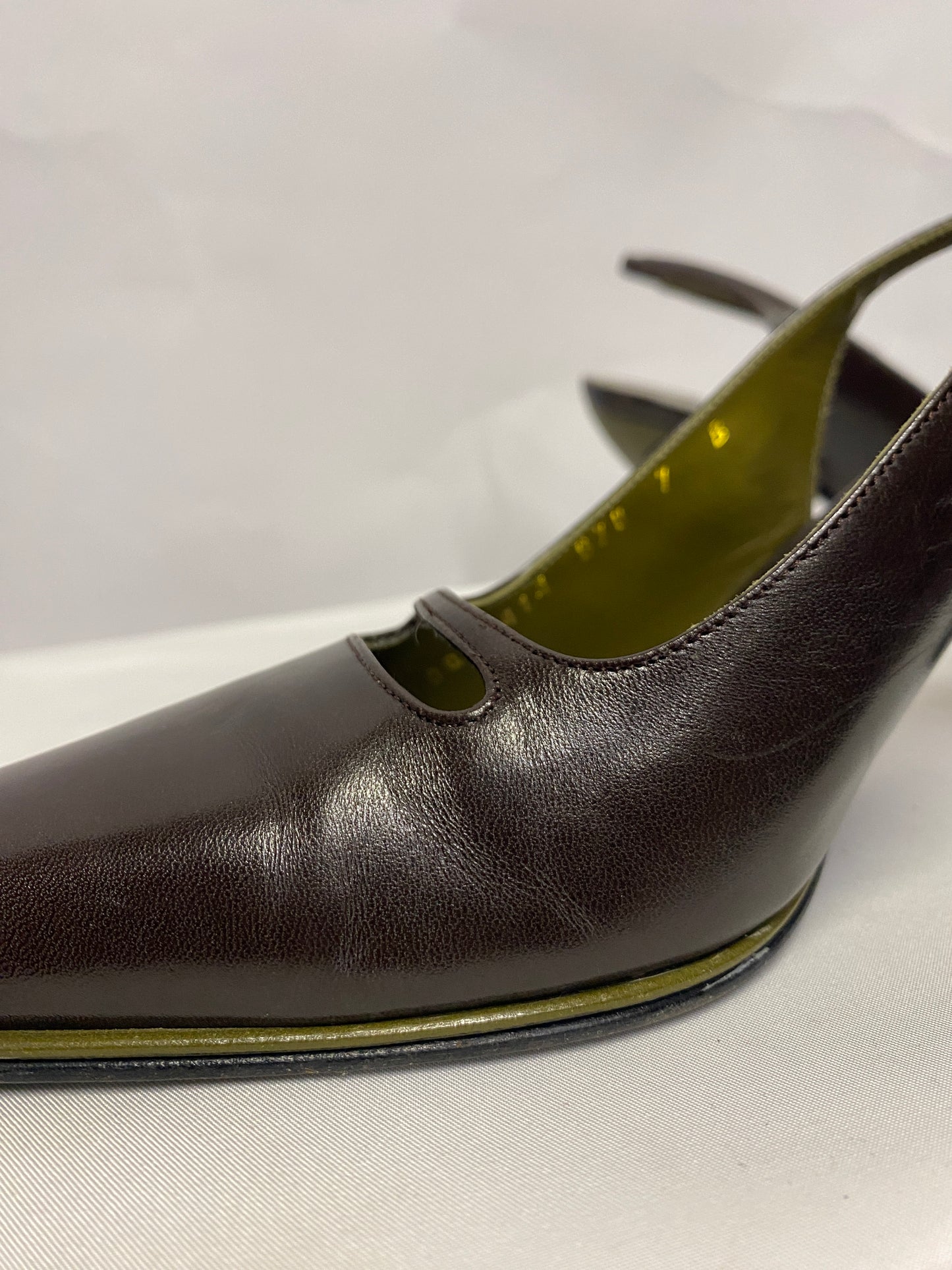 Salvatore Ferragamo Brown and Green Leather Slingback Heels 4.5