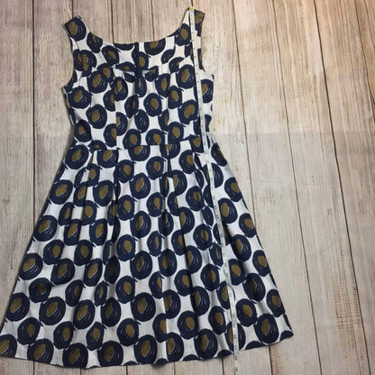 Sisley Cream w/Green & Blue Spots Dress Cotton Blend Size M