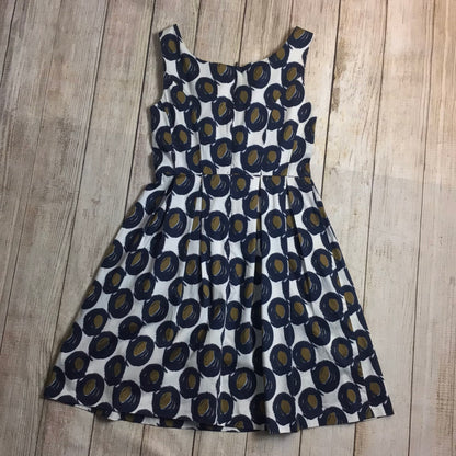 Sisley Cream w/Green & Blue Spots Dress Cotton Blend Size M