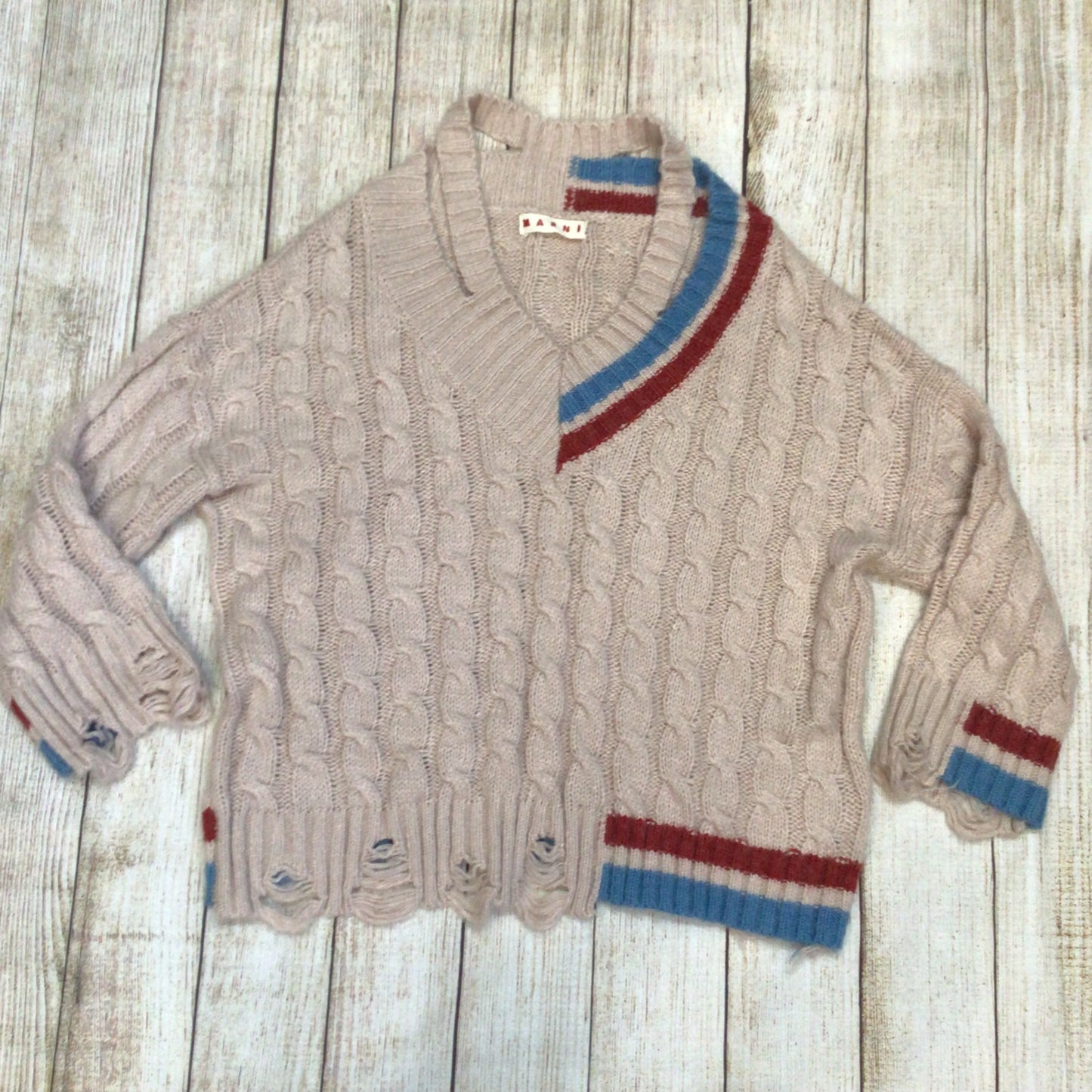 Marni Pink Cable Knit Alpaca Wool Asymmetrical Distressed Jumper Size Ch52