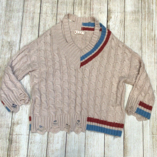 Marni Pink Cable Knit Alpaca Wool Asymmetrical Distressed Jumper Size Ch52