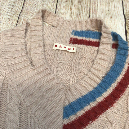 Marni Pink Cable Knit Alpaca Wool Asymmetrical Distressed Jumper Size Ch52