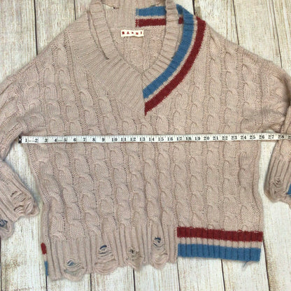 Marni Pink Cable Knit Alpaca Wool Asymmetrical Distressed Jumper Size Ch52