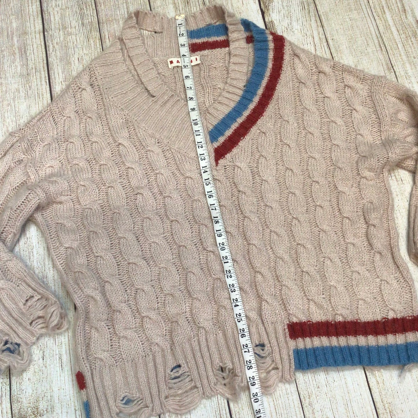 Marni Pink Cable Knit Alpaca Wool Asymmetrical Distressed Jumper Size Ch52