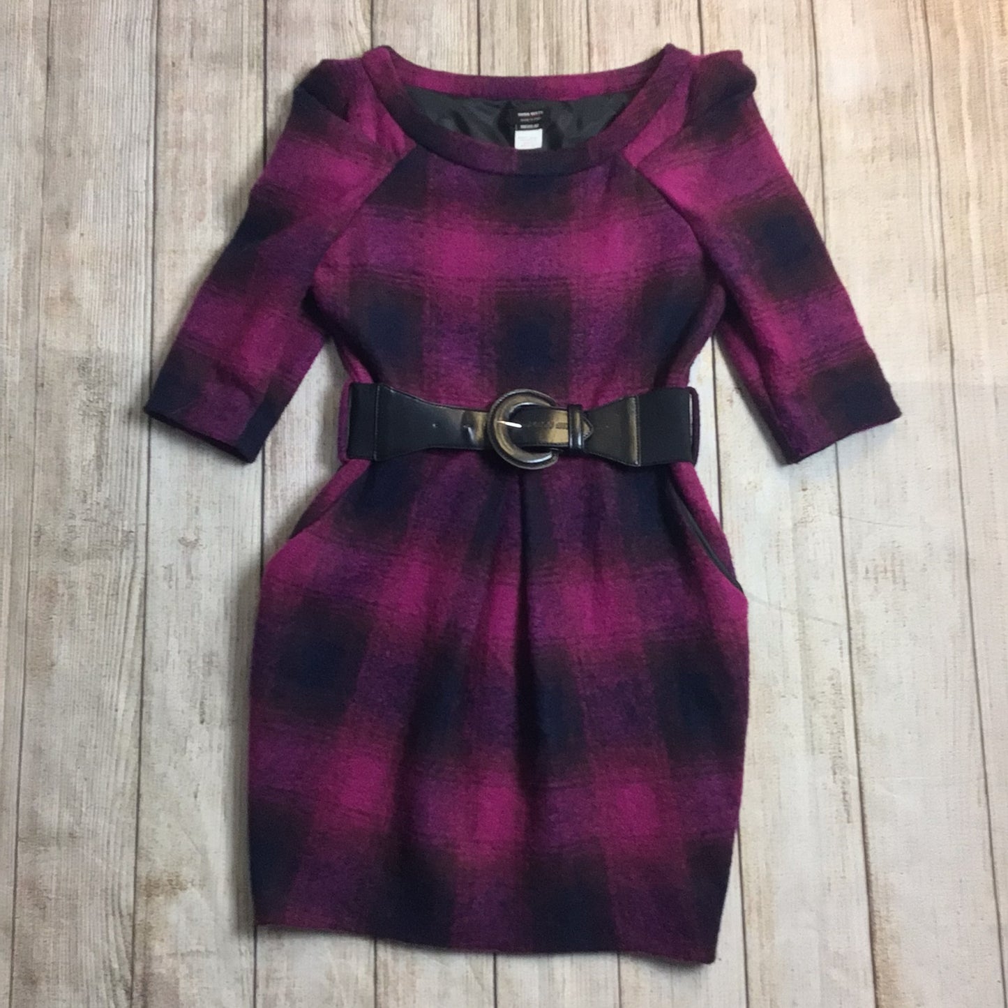 Miss Sixty Pink & Black Wool Blend Dress w/Belt Size M