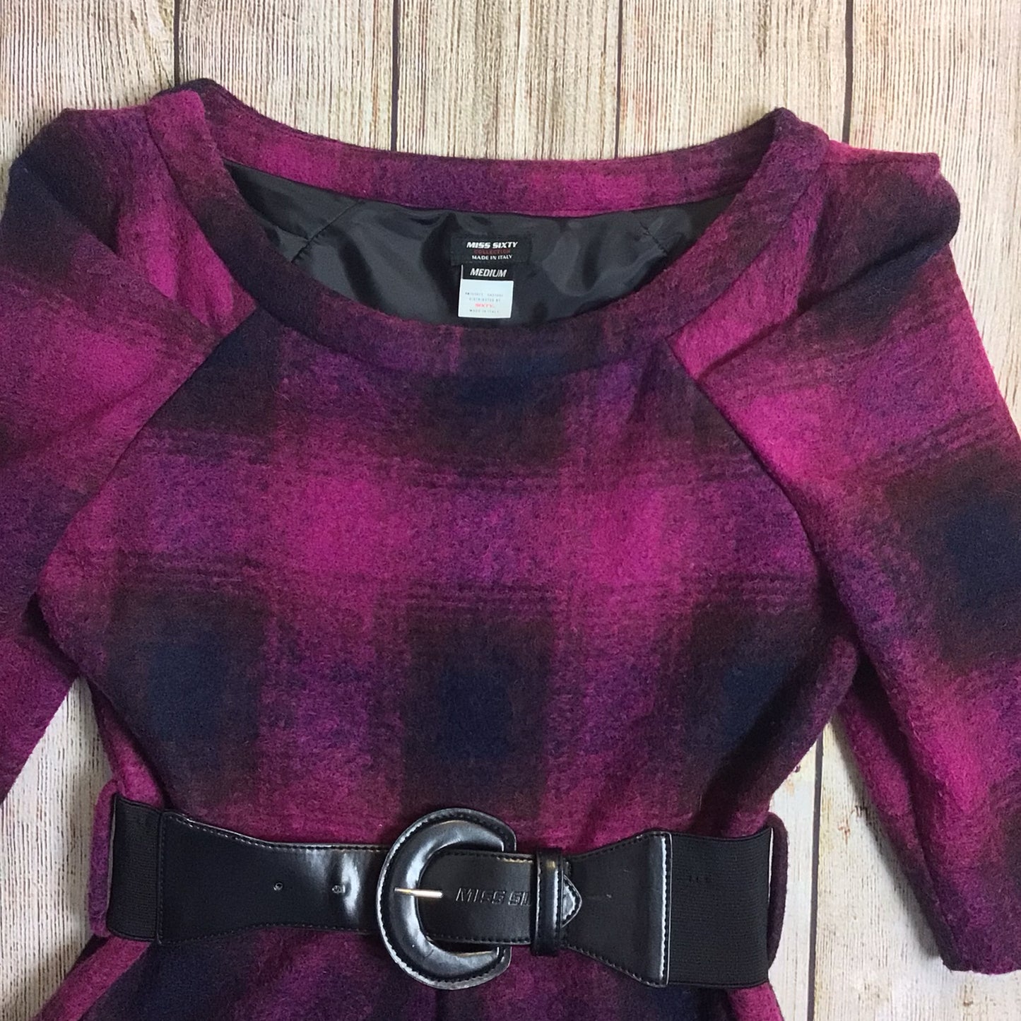 Miss Sixty Pink & Black Wool Blend Dress w/Belt Size M