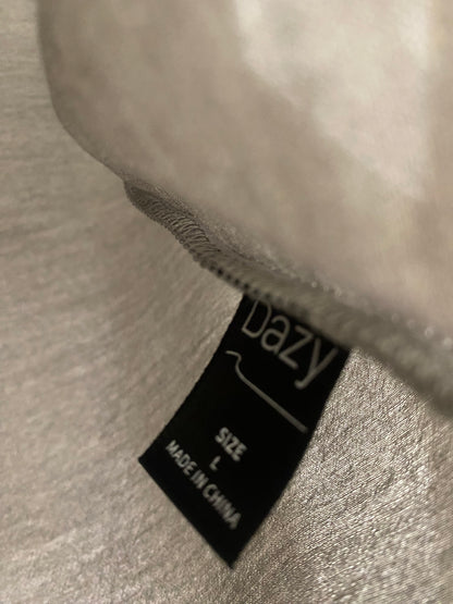 DAZY Grey Long Sleeve Ruffle Collar Blouse Large