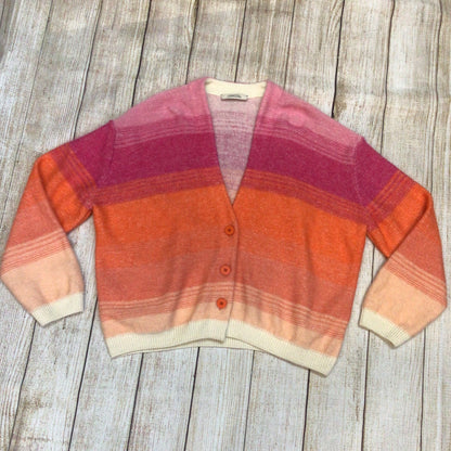 Dorothee Schumacher Pink Orange Sunset Hue Ombre Mohair Wool Cardigan Size 4