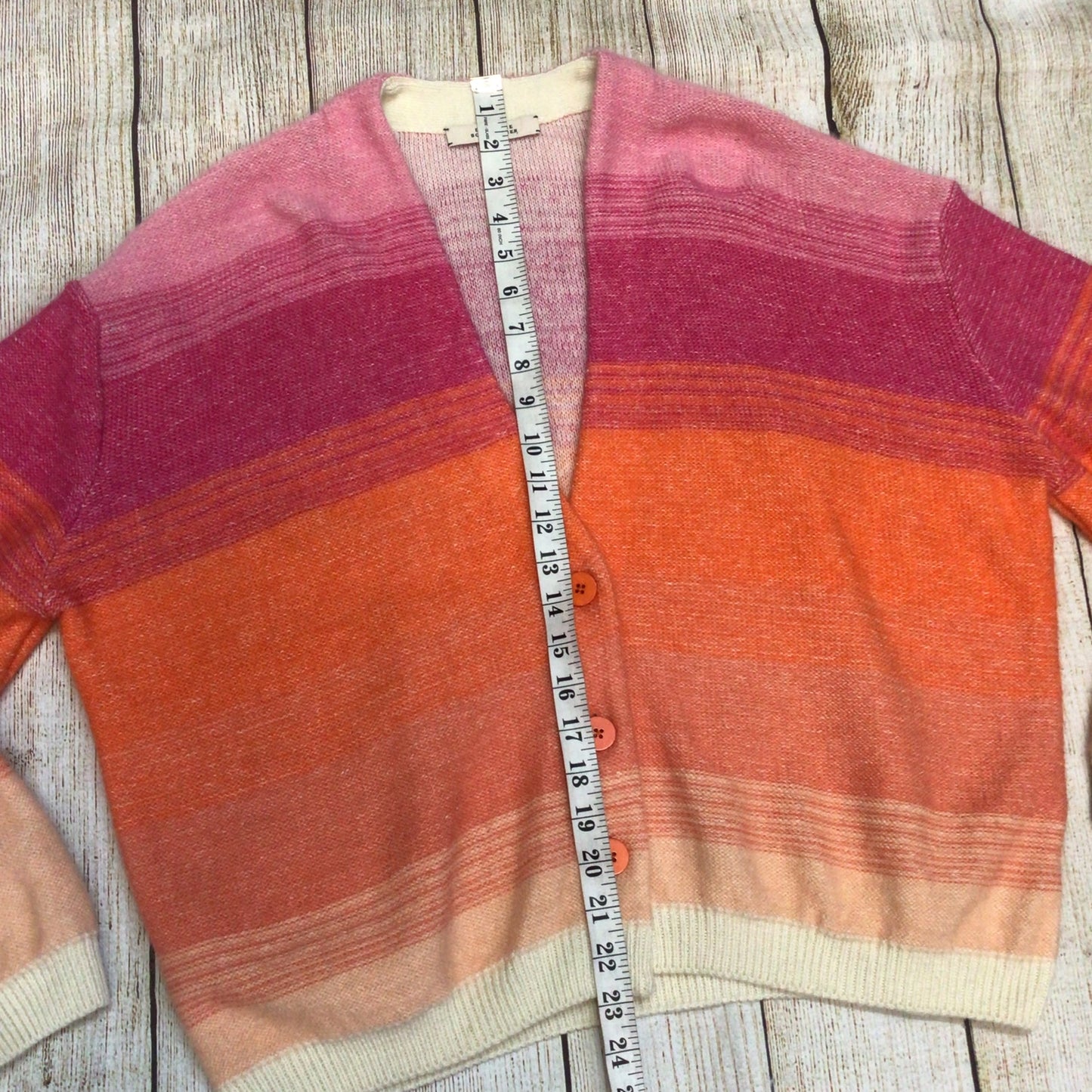 Dorothee Schumacher Pink Orange Sunset Hue Ombre Mohair Wool Cardigan Size 4