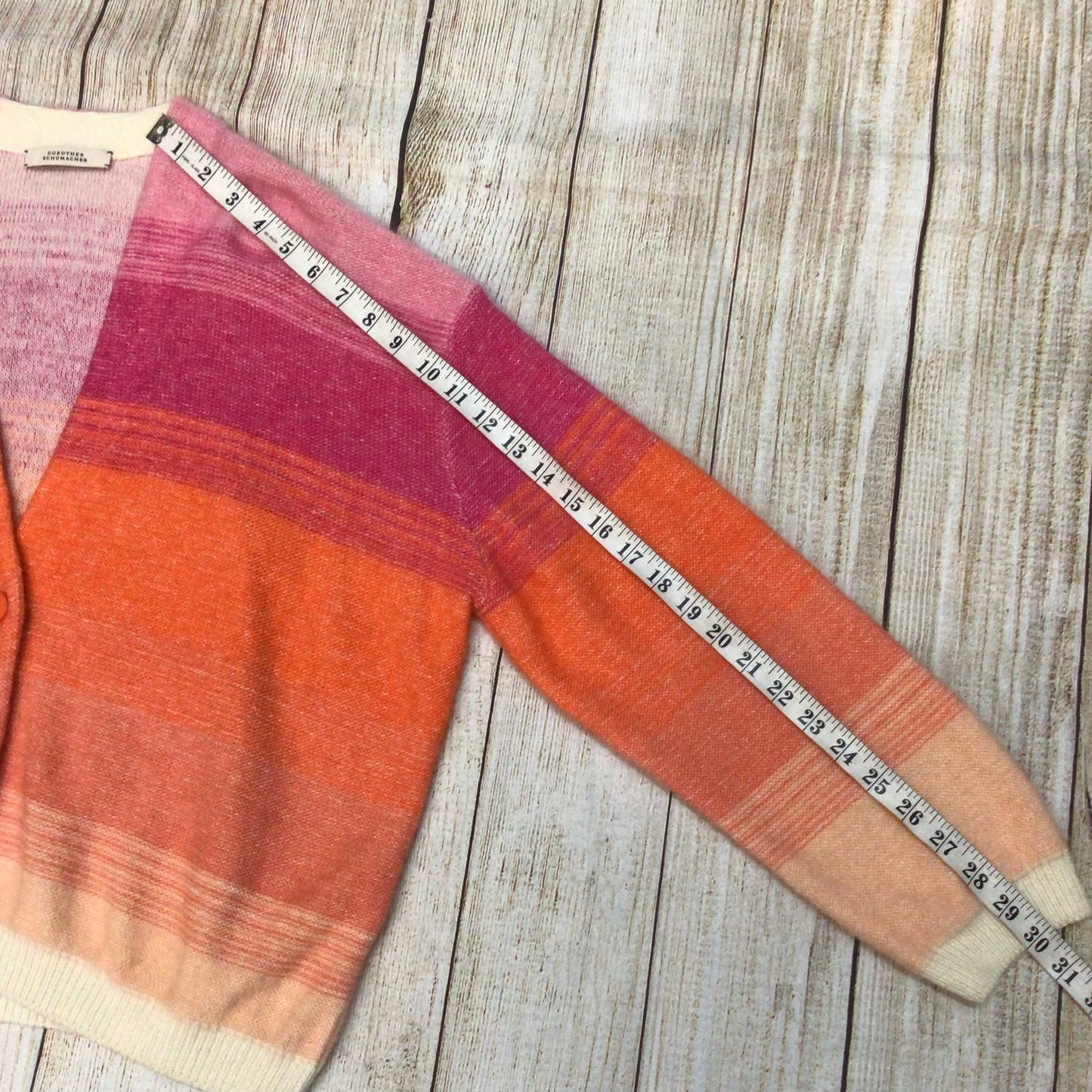 Dorothee Schumacher Pink Orange Sunset Hue Ombre Mohair Wool Cardigan Size 4