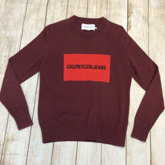 Calvin Klein Jeans Burgundy 100% Cotton Jumper Size XS