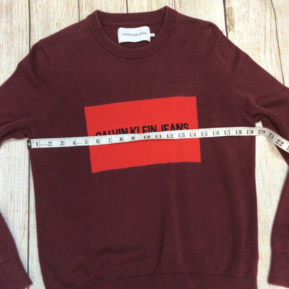 Calvin Klein Jeans Burgundy 100% Cotton Jumper Size XS