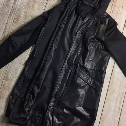 Vera Wang Black Faux Leather Look Coat w/Detachable Hood Size S