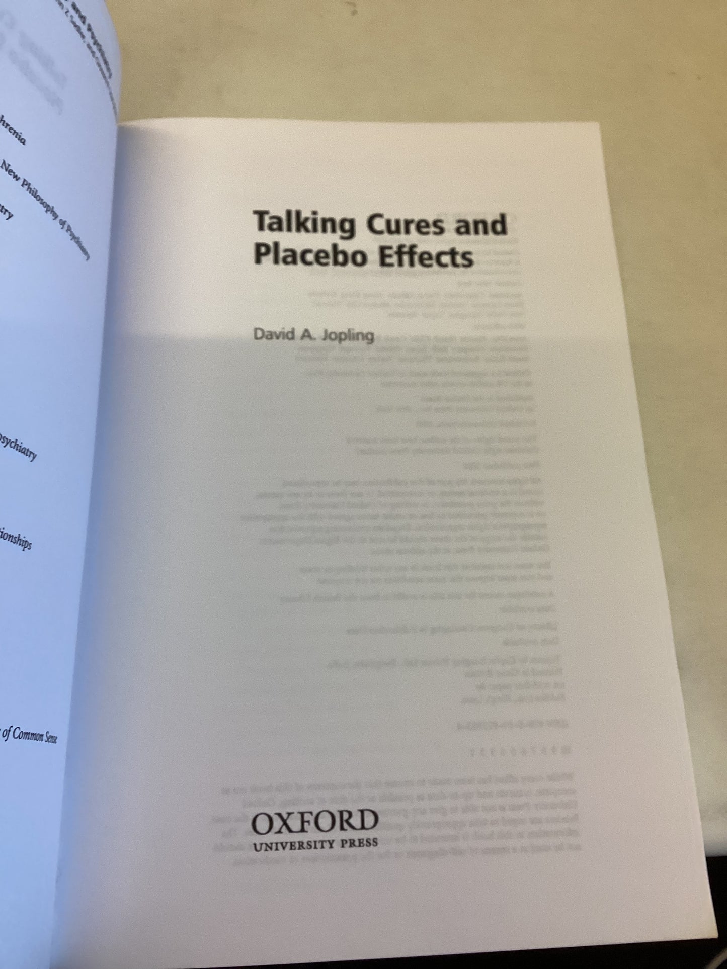 Talking Cures and Placebo Effects David A Jopling