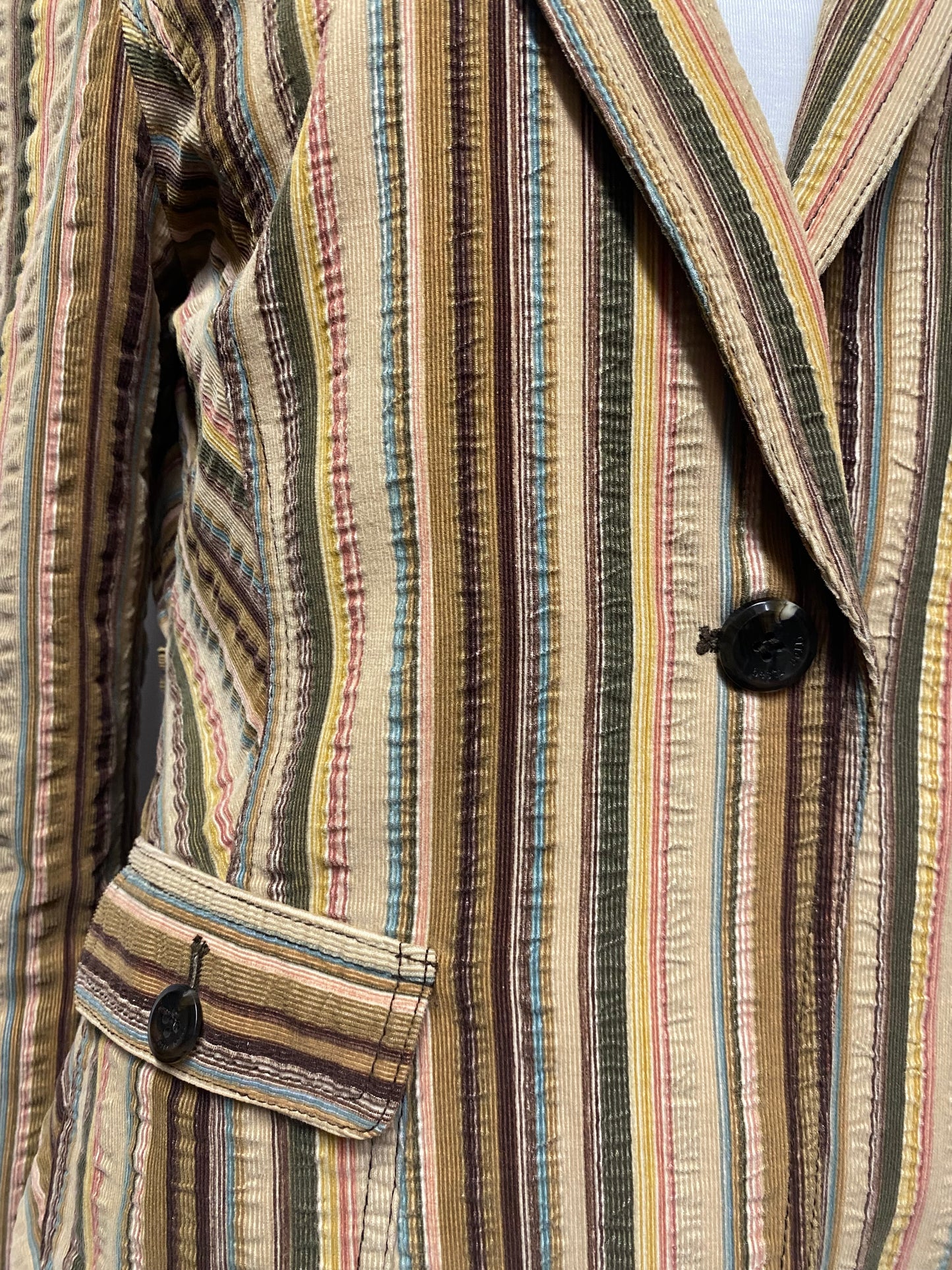 Emilio Pucci Beige Striped Corduroy Vintage Blazer Jacket S/M