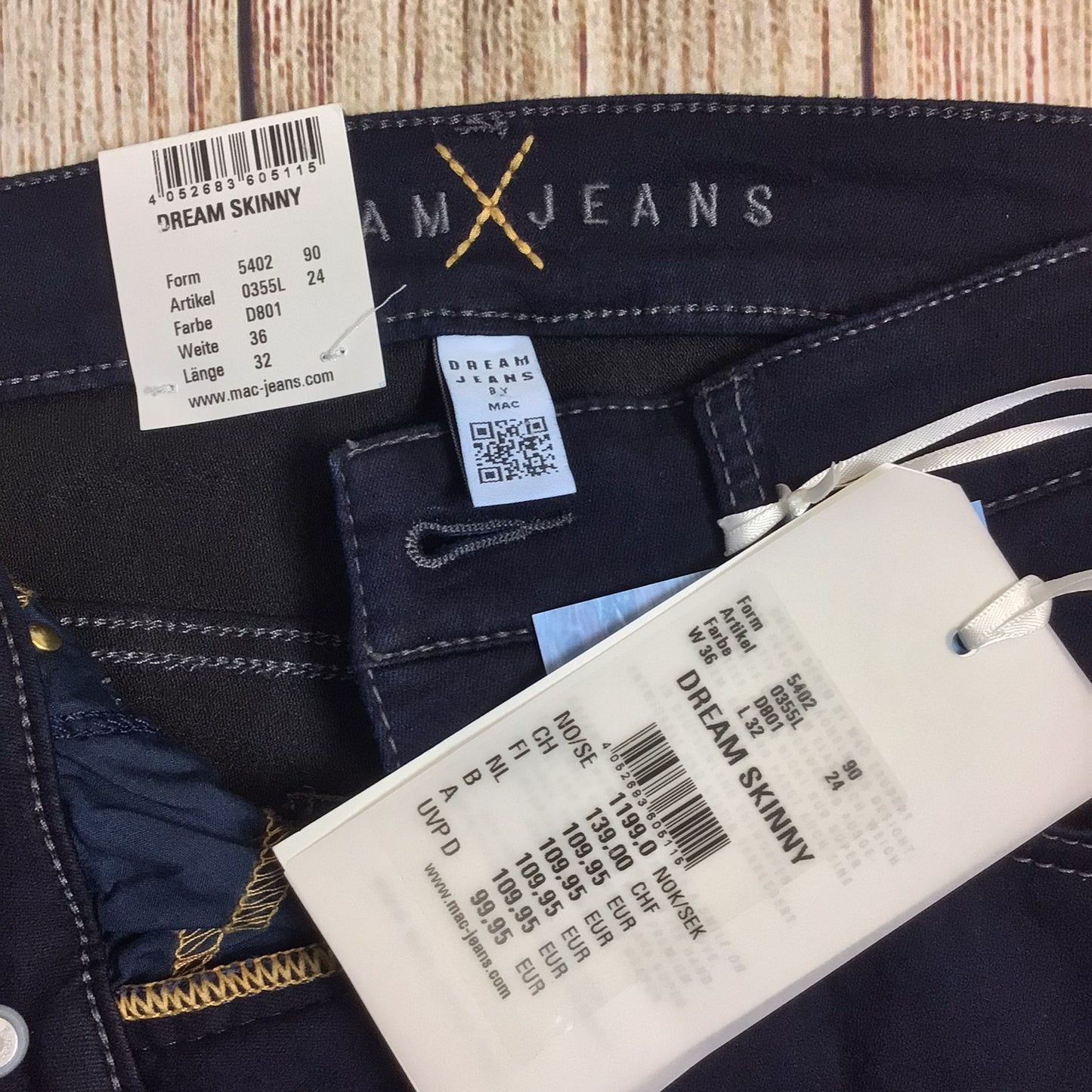 BNWT Mac Jeans Blue Stretch Dream Skinny Jeans Size 36/32