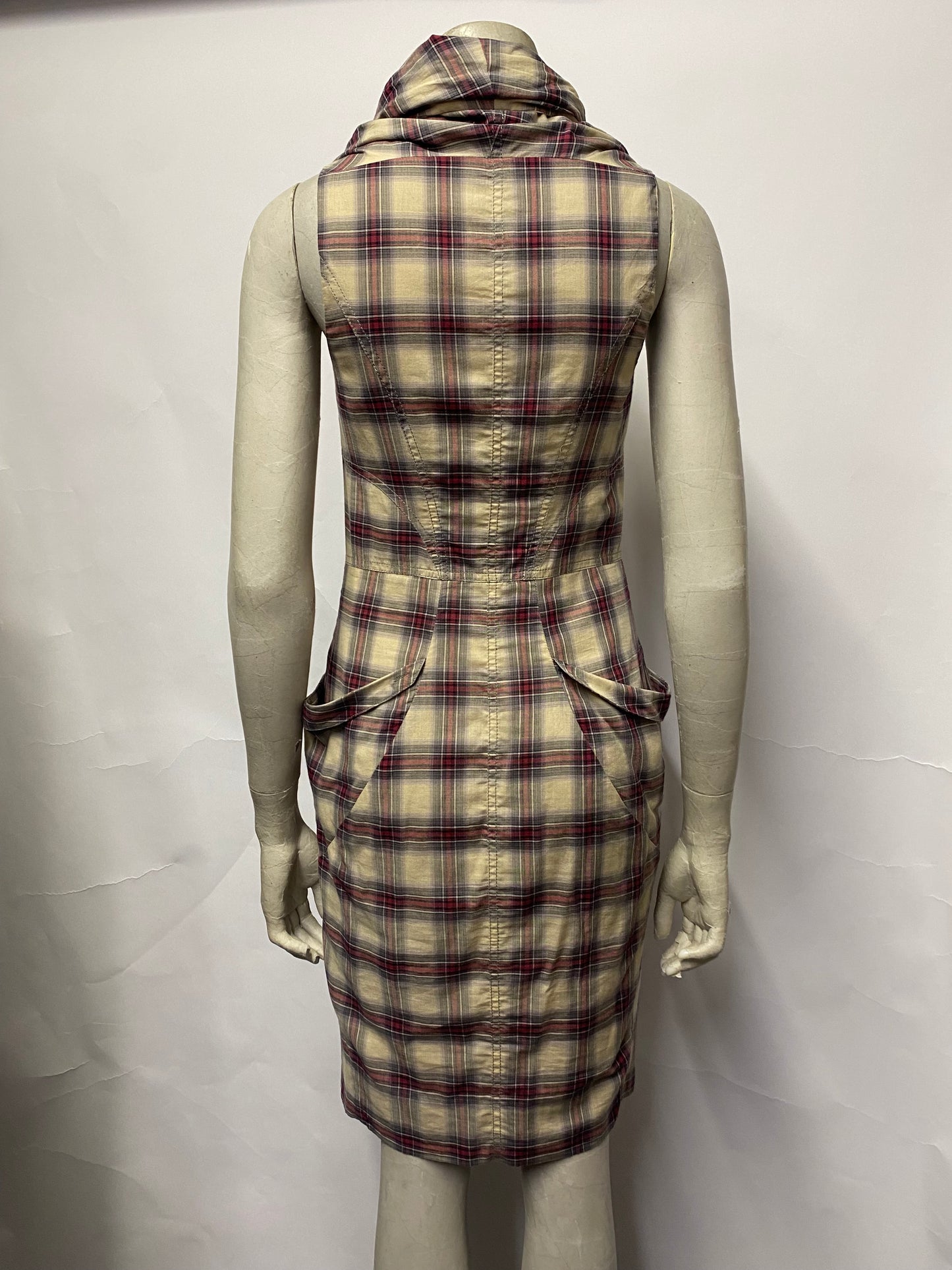 All Saints Beige and Purple Chequered Cotton Shirt Dress 8