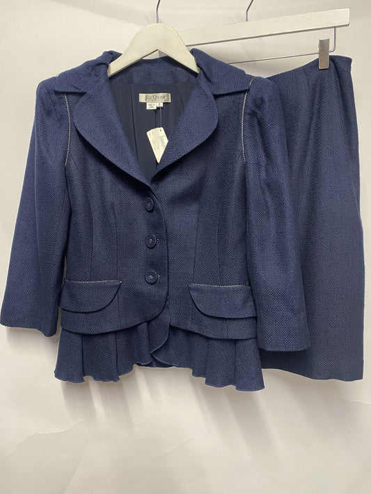 Kay Unger Blue Silk Knit Vintage Skirt Suit 12