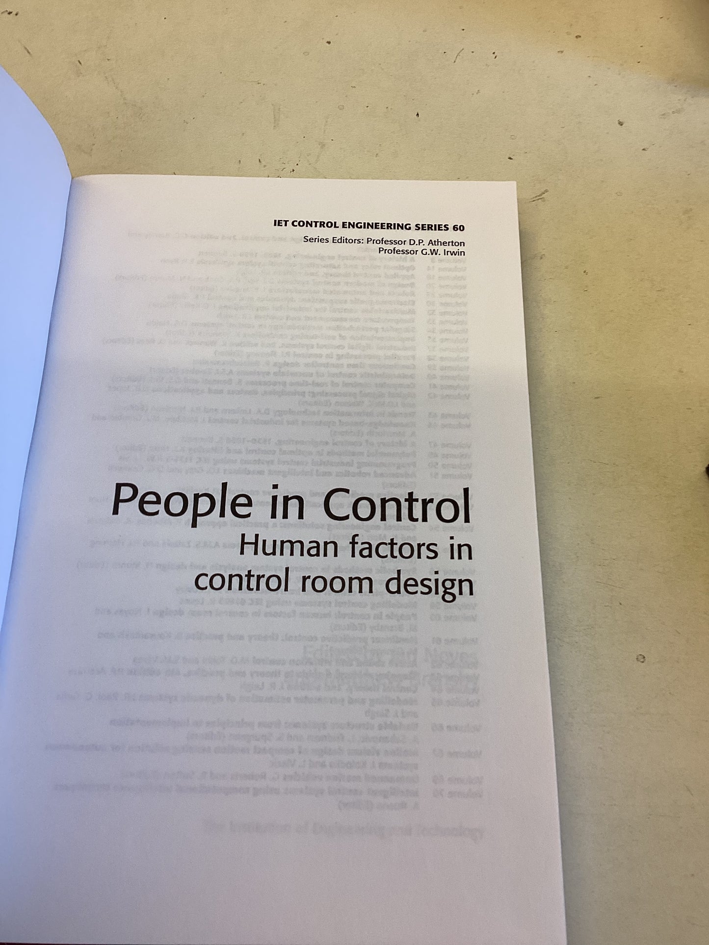 People In Control Human Factors in Control Room Design Edited By Jan Noyes and Matthew Bransby