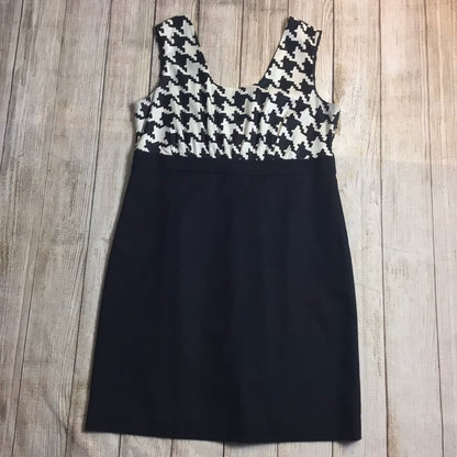 Hobbs Black & White Dogtooth Silk & Wool Blend Dress Size L (approx.)