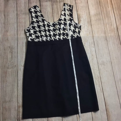 Hobbs Black & White Dogtooth Silk & Wool Blend Dress Size L (approx.)