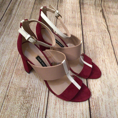 Nine West Pink Red Nohea Sling Back Sandals Heels Size 4.5 UK