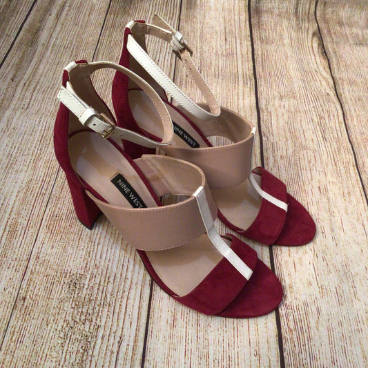 Nine West Pink Red Nohea Sling Back Sandals Heels Size 4.5 UK