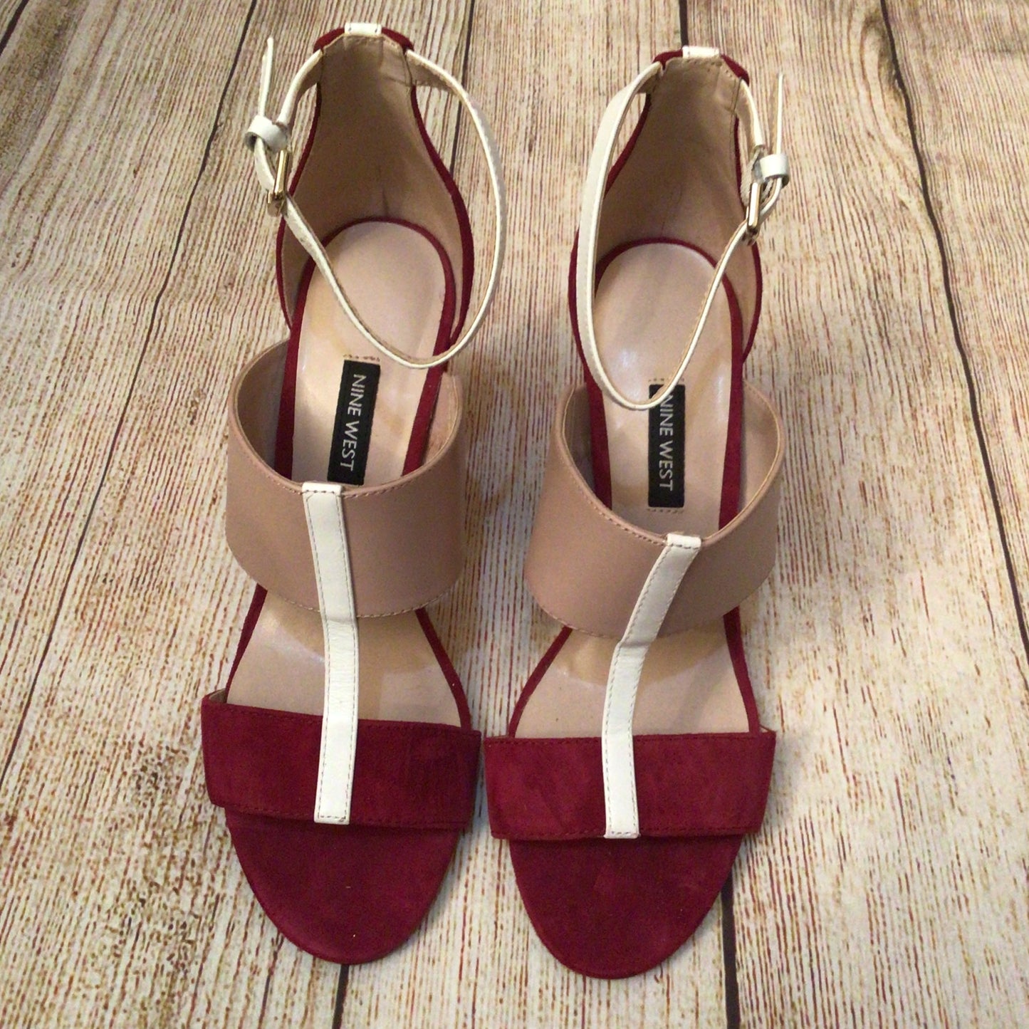Nine West Pink Red Nohea Sling Back Sandals Heels Size 4.5 UK