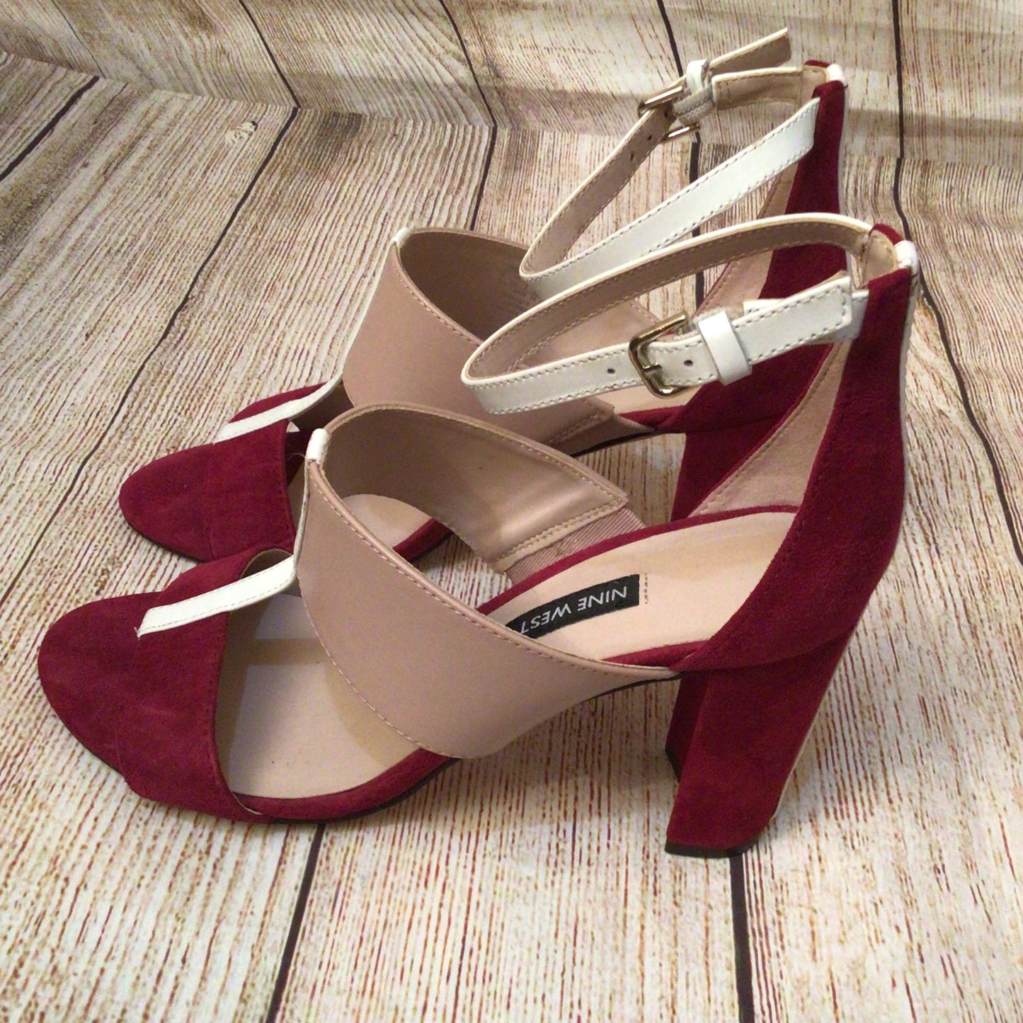 Nine West Pink Red Nohea Sling Back Sandals Heels Size 4.5 UK