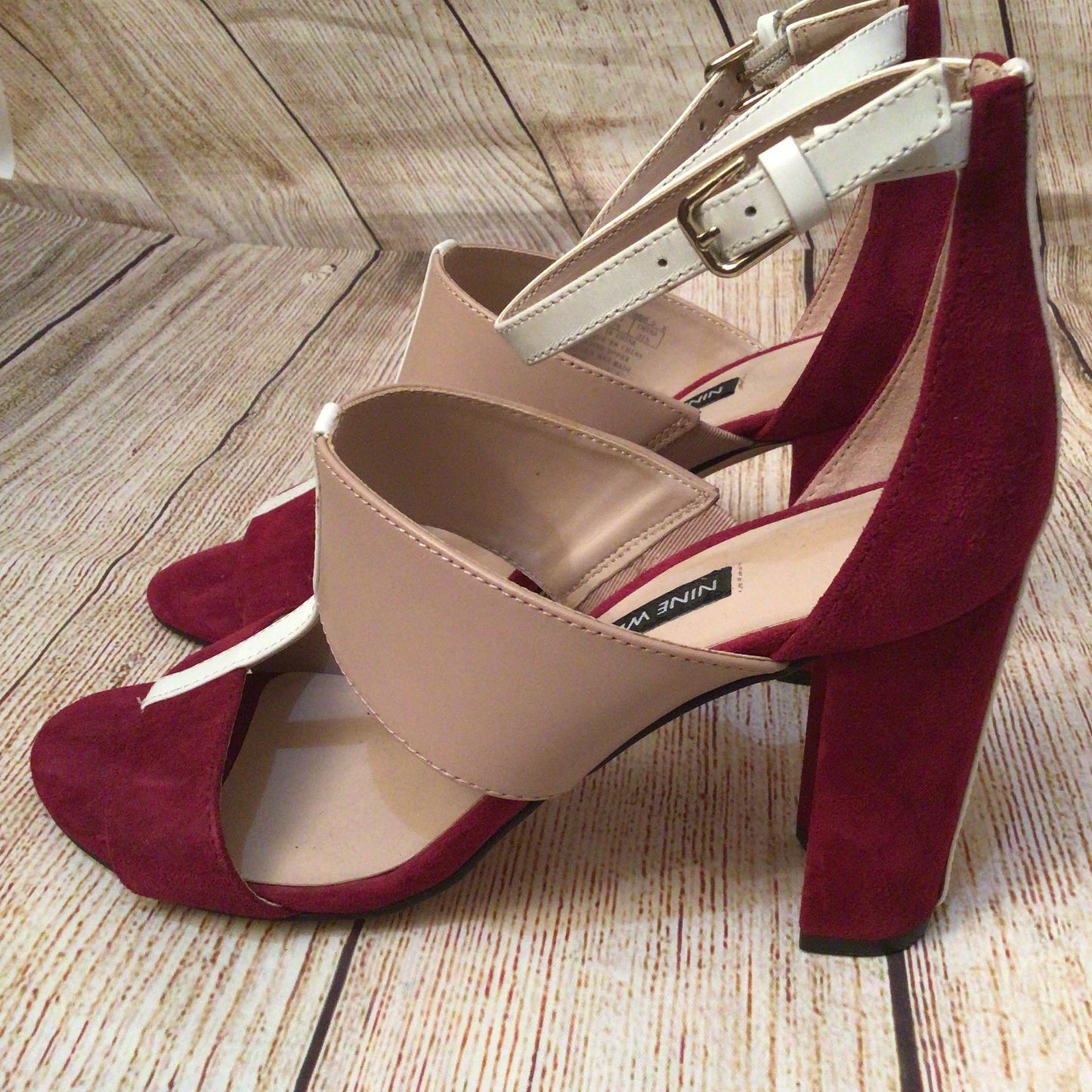 Nine West Pink Red Nohea Sling Back Sandals Heels Size 4.5 UK
