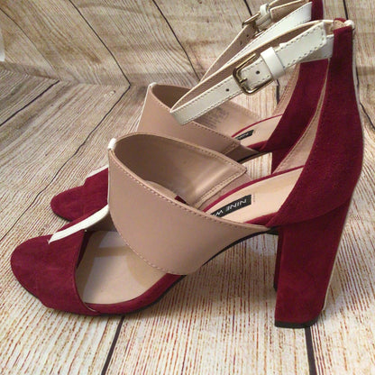 Nine West Pink Red Nohea Sling Back Sandals Heels Size 4.5 UK