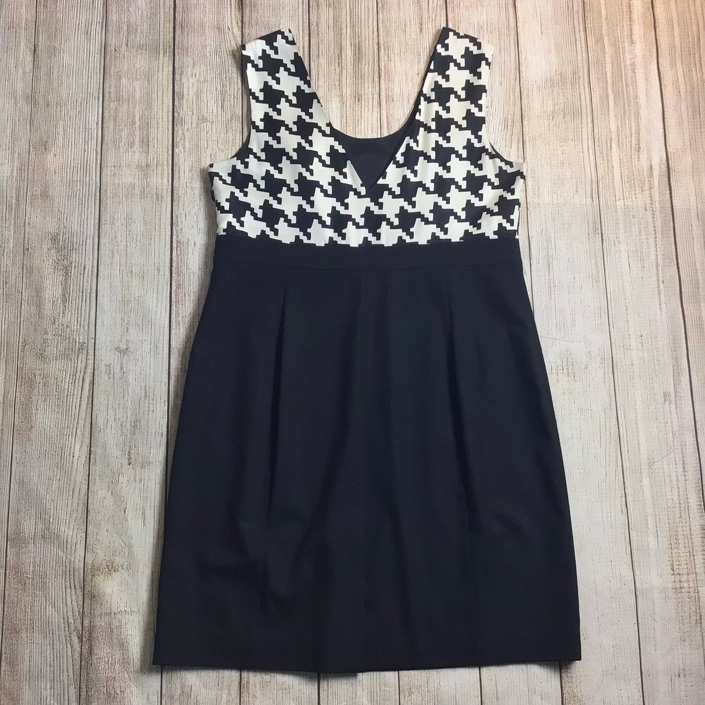 Hobbs Black & White Dogtooth Silk & Wool Blend Dress Size L (approx.)