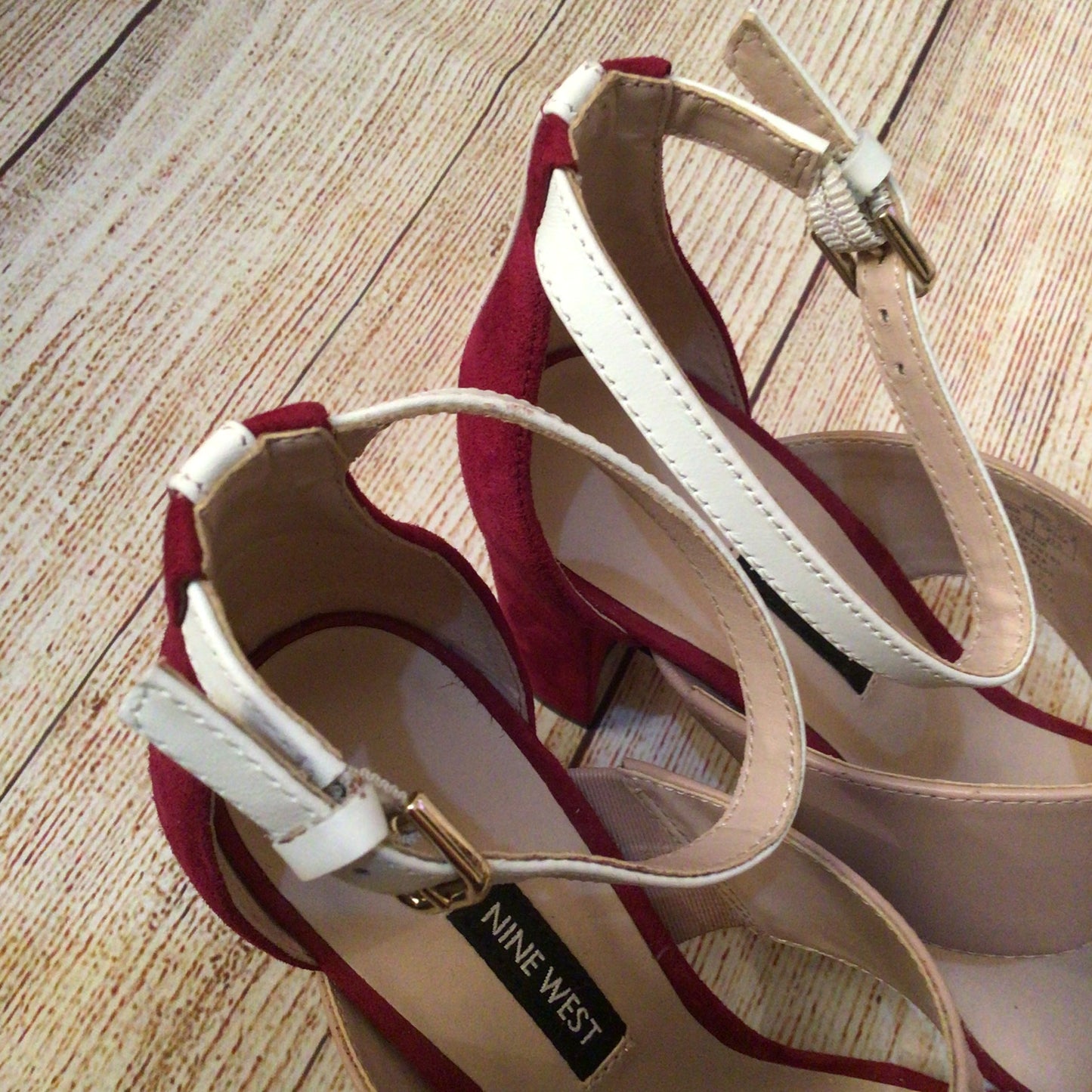 Nine West Pink Red Nohea Sling Back Sandals Heels Size 4.5 UK