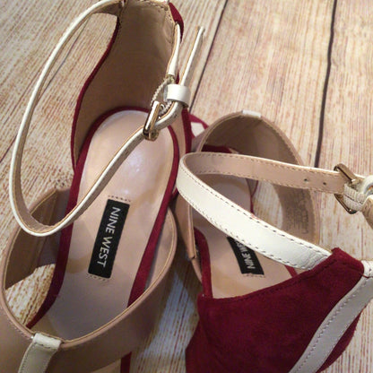 Nine West Pink Red Nohea Sling Back Sandals Heels Size 4.5 UK