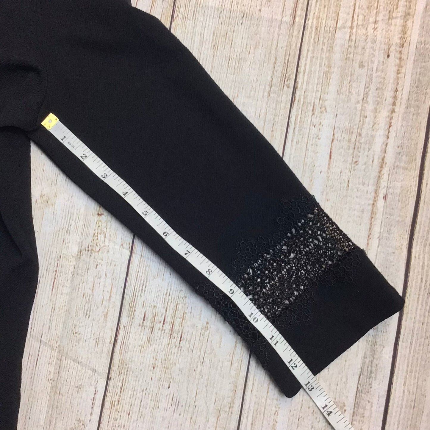 Karl Lagerfeld Paris Black Blouse Top w/Embroidered Detail Size L (approx.)