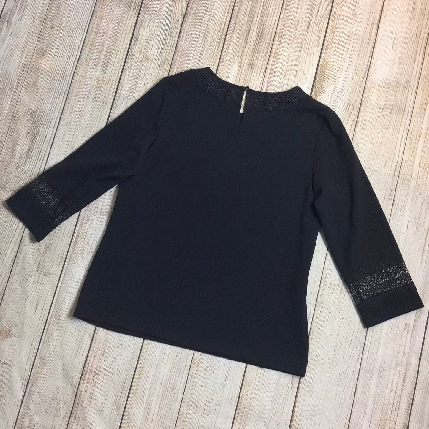 Karl Lagerfeld Paris Black Blouse Top w/Embroidered Detail Size L (approx.)