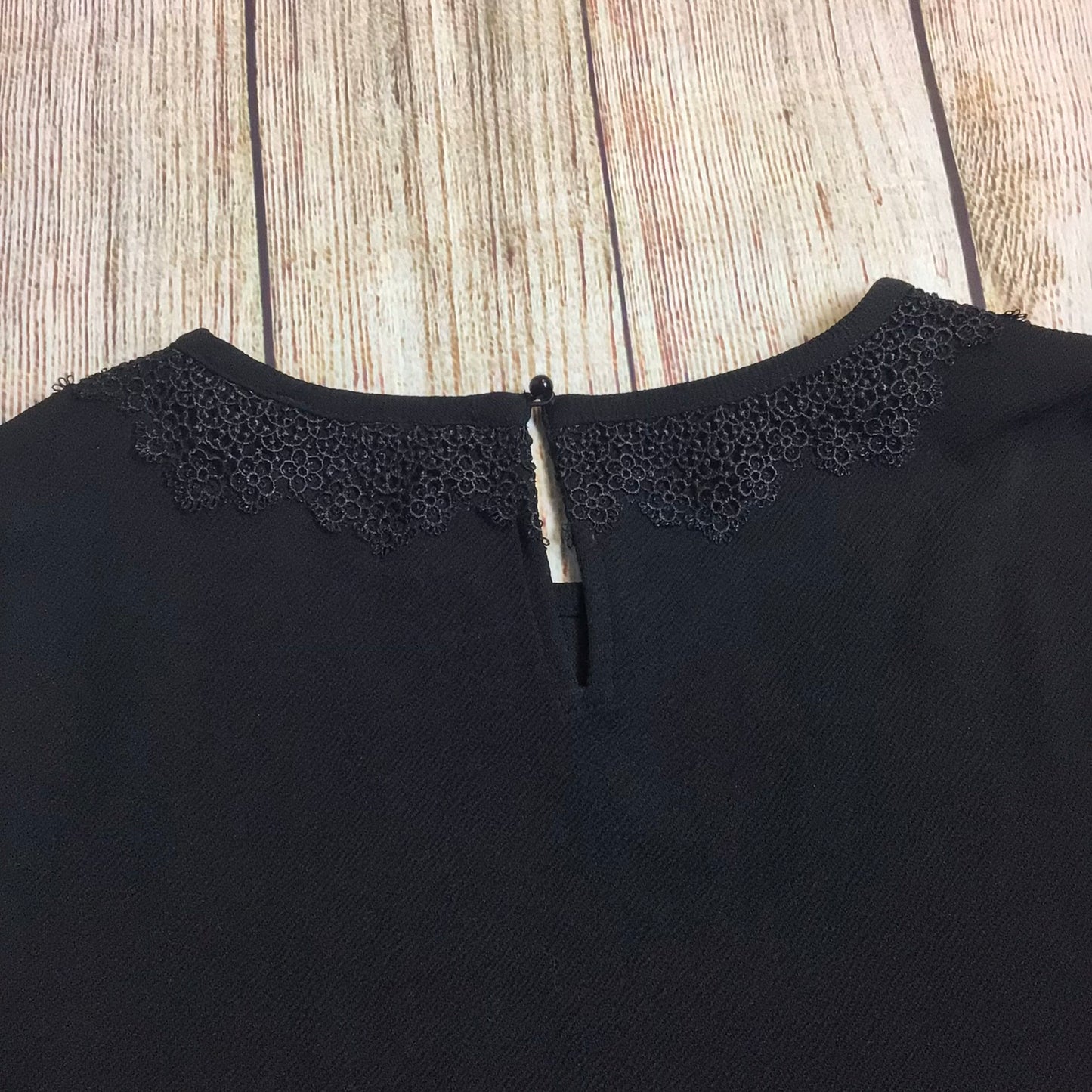 Karl Lagerfeld Paris Black Blouse Top w/Embroidered Detail Size L (approx.)