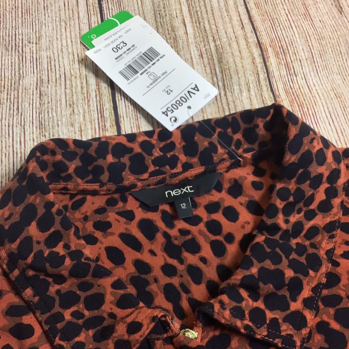 BNWT Next Black & Brown Animal Print Zip Up Blouse RRP £30 Size 12