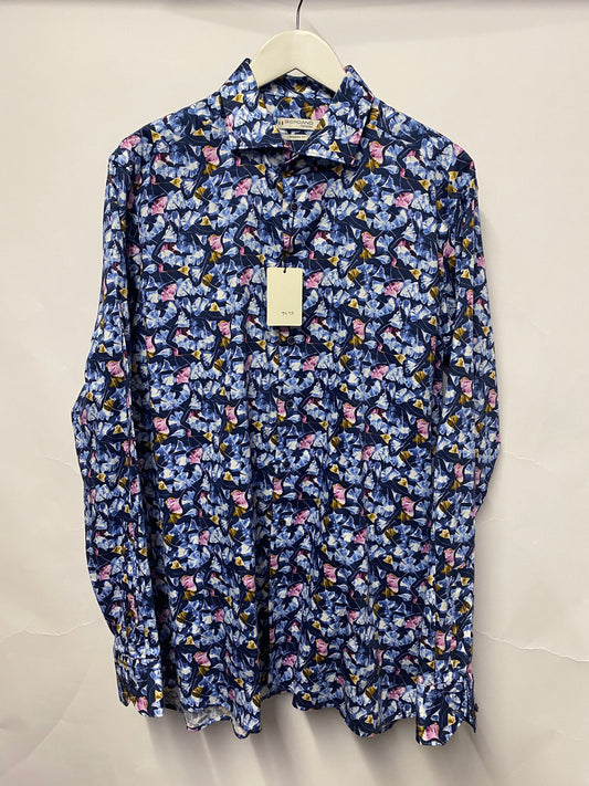 Giordano Blue, Pink and Gold Floral Cotton Long Sleeve Shirt Large 42 BNWT