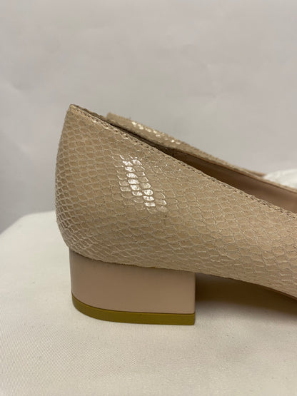 Dune Pink Blush Snake Effect leather Low Block Court Heels 4