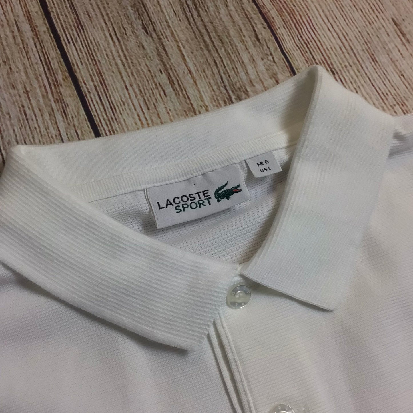 Lacoste White Short Sleeve 100% Cotton Polo w/Croc Logo Shirt Size L