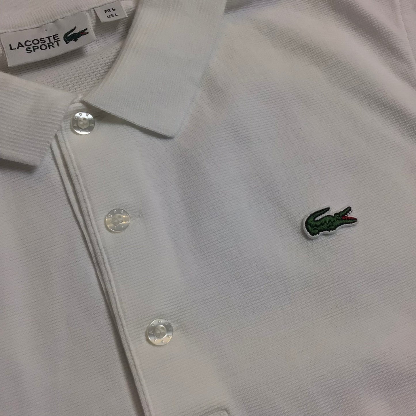 Lacoste White Short Sleeve 100% Cotton Polo w/Croc Logo Shirt Size L