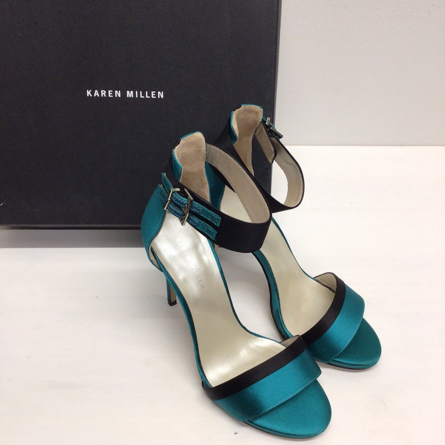 Karen Millen Teal Green & Black Stiletto Sandals Size EU 41 (UK 7)