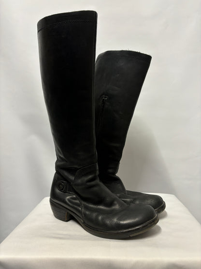 Fly London Black Leather Calf Length Boots 7