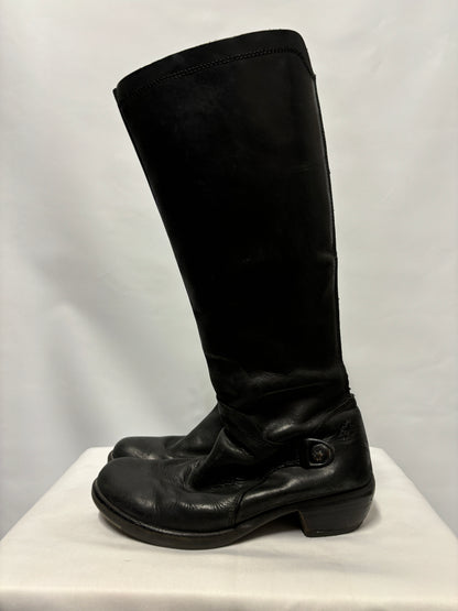 Fly London Black Leather Calf Length Boots 7